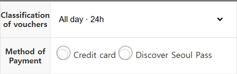 Official English Ttareungi tourist form as opened, with All day 24h selected in the pass dropdown